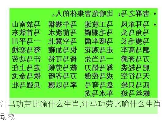 汗马功劳比喻什么生肖,汗马功劳比喻什么生肖动物