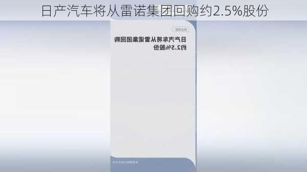 日产汽车将从雷诺集团回购约2.5%股份