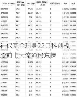 社保基金现身22只科创板股前十大流通股东榜