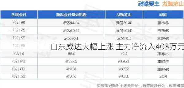 山东威达大幅上涨 主力净流入403万元