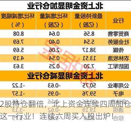 2股持仓翻倍，北上资金连续四周加仓这一行业！连续六周买入股出炉！