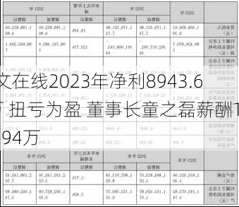 中文在线2023年净利8943.69万 扭亏为盈 董事长童之磊薪酬146.94万