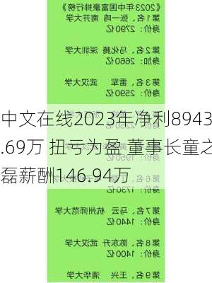 中文在线2023年净利8943.69万 扭亏为盈 董事长童之磊薪酬146.94万