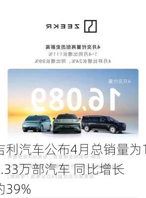 吉利汽车公布4月总销量为15.33万部汽车 同比增长约39%