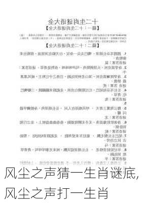 风尘之声猜一生肖谜底,风尘之声打一生肖