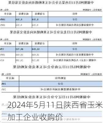 2024年5月11日陕西省玉米加工企业收购价