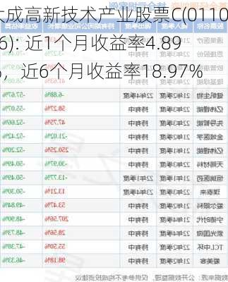 大成高新技术产业股票C(011066): 近1个月收益率4.89%，近6个月收益率18.97%