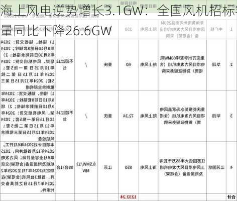 海上风电逆势增长3.1GW：全国风机招标容量同比下降26.6GW