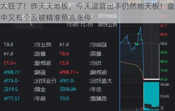 太狂了！昨天天地板，今天监管出手仍然地天板！盘中又有个股被精准预言涨停