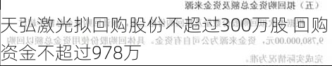 天弘激光拟回购股份不超过300万股 回购资金不超过978万