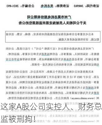 这家A股公司实控人、财务总监被刑拘！