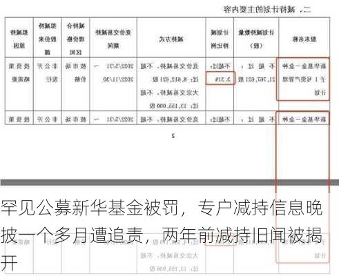 罕见公募新华基金被罚，专户减持信息晚披一个多月遭追责，两年前减持旧闻被揭开