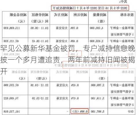 罕见公募新华基金被罚，专户减持信息晚披一个多月遭追责，两年前减持旧闻被揭开