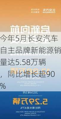 今年5月长安汽车自主品牌新能源销量达5.58万辆，同比增长超90%