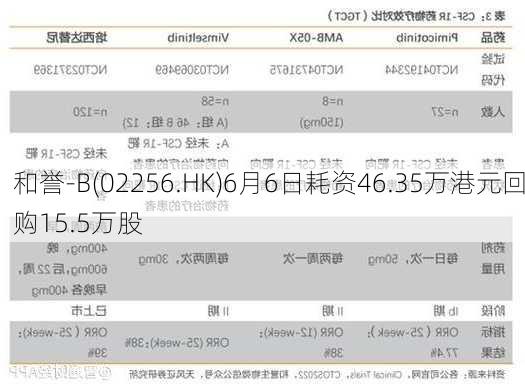 和誉-B(02256.HK)6月6日耗资46.35万港元回购15.5万股