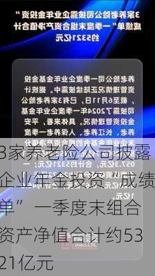 3家养老险公司披露企业年金投资“成绩单” 一季度末组合资产净值合计约5321亿元