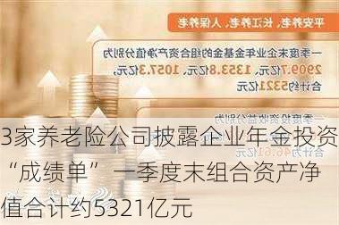 3家养老险公司披露企业年金投资“成绩单” 一季度末组合资产净值合计约5321亿元