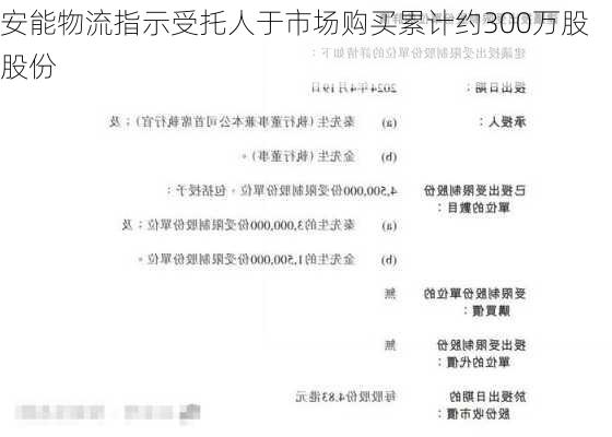 安能物流指示受托人于市场购买累计约300万股股份