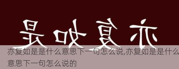 亦复如是是什么意思下一句怎么说,亦复如是是什么意思下一句怎么说的