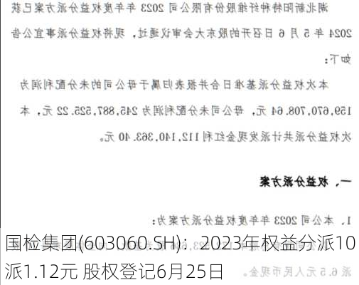 国检集团(603060.SH)：2023年权益分派10派1.12元 股权登记6月25日