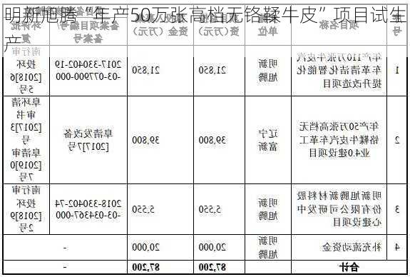 明新旭腾“年产50万张高档无铬鞣牛皮”项目试生产