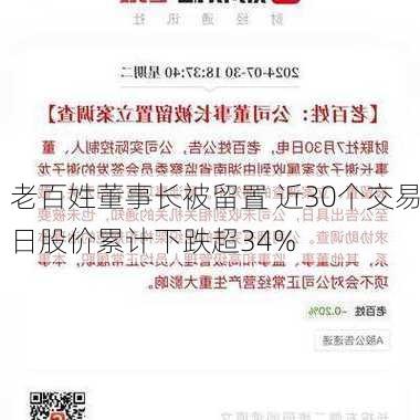 老百姓董事长被留置 近30个交易日股价累计下跌超34%