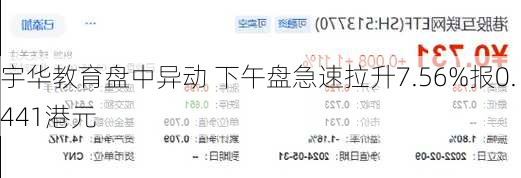 宇华教育盘中异动 下午盘急速拉升7.56%报0.441港元