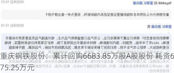 重庆钢铁股份：累计回购6683.85万股A股股份 耗资6975.25万元