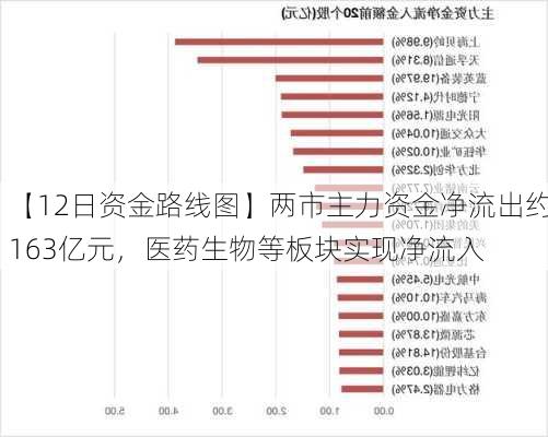 【12日资金路线图】两市主力资金净流出约163亿元，医药生物等板块实现净流入