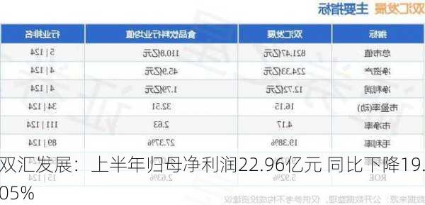 双汇发展：上半年归母净利润22.96亿元 同比下降19.05%