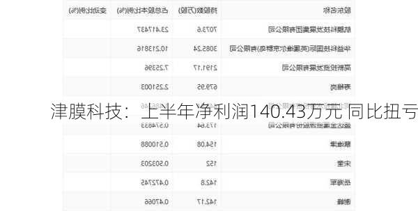 津膜科技：上半年净利润140.43万元 同比扭亏