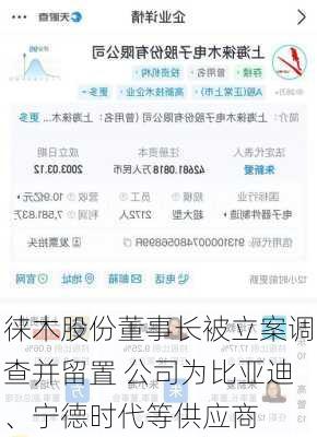 徕木股份董事长被立案调查并留置 公司为比亚迪、宁德时代等供应商