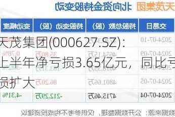 天茂集团(000627.SZ)：上半年净亏损3.65亿元，同比亏损扩大