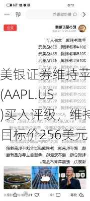 美银证券维持苹果(AAPL.US)买入评级，维持目标价256美元