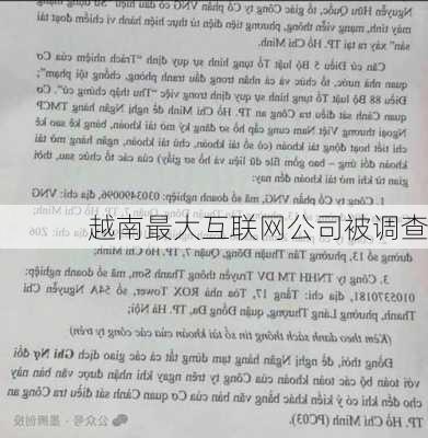 越南最大互联网公司被调查