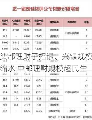 头部理财子招银、兴银规模缩水 中邮理财规模超民生