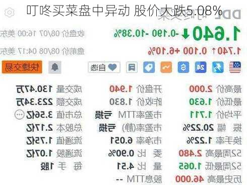 叮咚买菜盘中异动 股价大跌5.08%