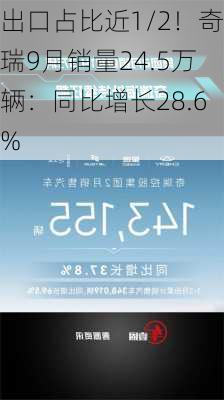 出口占比近1/2！奇瑞9月销量24.5万辆：同比增长28.6%