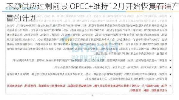 不顾供应过剩前景 OPEC+维持12月开始恢复石油产量的计划