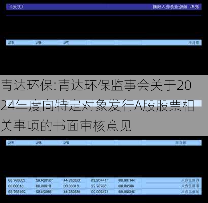 青达环保:青达环保监事会关于2024年度向特定对象发行A股股票相关事项的书面审核意见