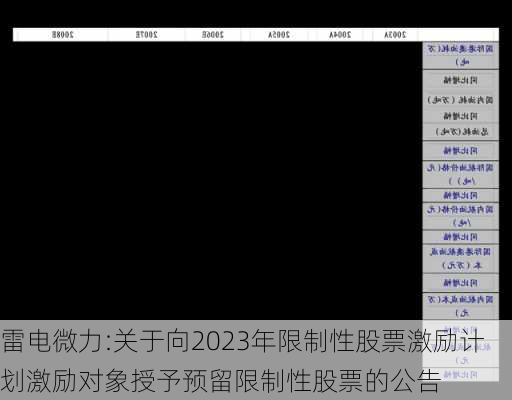 雷电微力:关于向2023年限制性股票激励计划激励对象授予预留限制性股票的公告