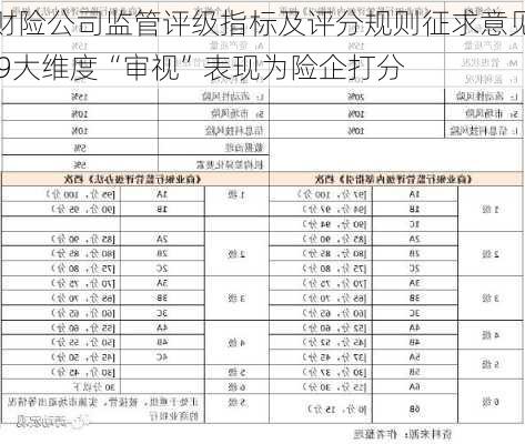 财险公司监管评级指标及评分规则征求意见 9大维度“审视”表现为险企打分