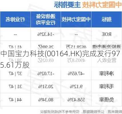 中国宝力科技(00164.HK)完成发行975.61万股