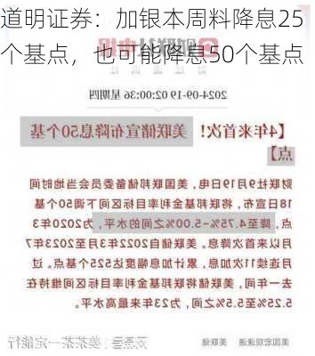 道明证券：加银本周料降息25个基点，也可能降息50个基点