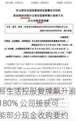 易生活控股复牌飙升逾180% 公司接获可能部分现金收购要约