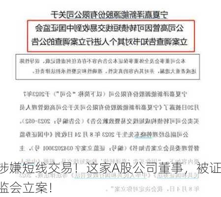 涉嫌短线交易！这家A股公司董事，被证监会立案！