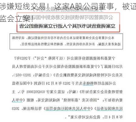 涉嫌短线交易！这家A股公司董事，被证监会立案！