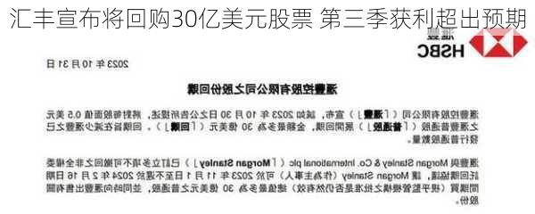 汇丰宣布将回购30亿美元股票 第三季获利超出预期