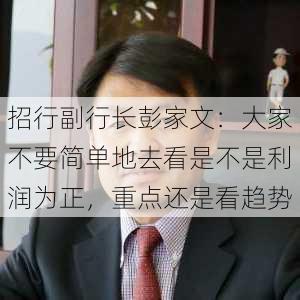 招行副行长彭家文：大家不要简单地去看是不是利润为正，重点还是看趋势