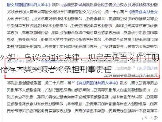 外媒：乌议会通过法律，规定无适当文件证明储存木柴来源者将承担刑事责任